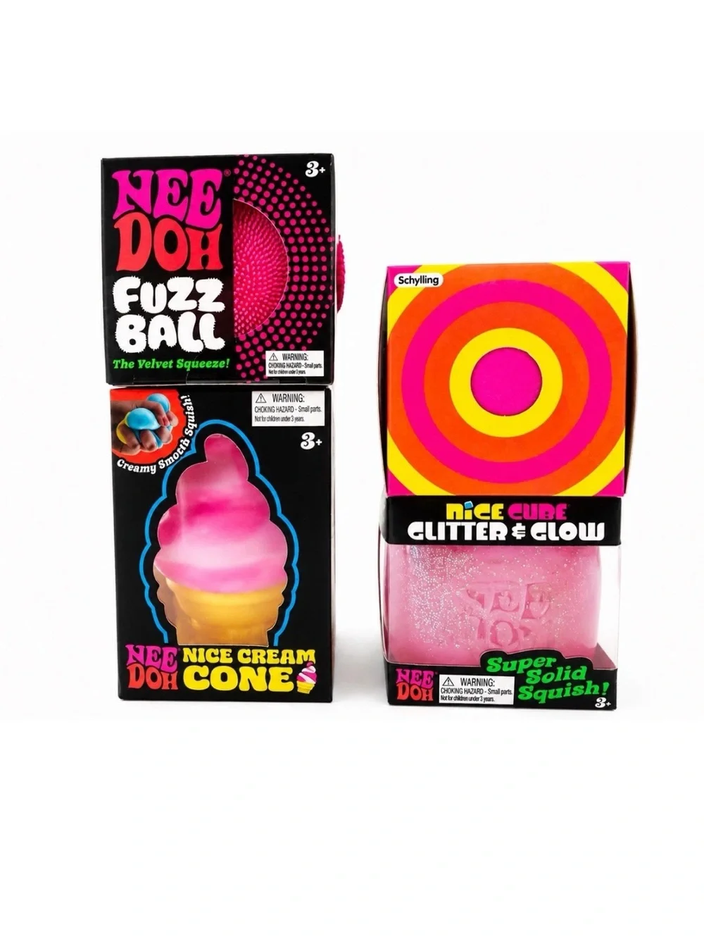 NeeDoh Lot of 4 – Ice Cream Cone, Color Changing, Glitter & Glow Squishy